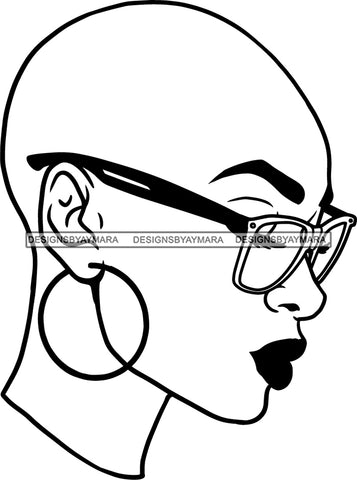 Afro Woman Bald Hairstyle Wearing Glasses Black Girl Magic Melanin Popping Hipster Girls SVG JPG PNG Layered Cutting Files For Silhouette Cricut and More