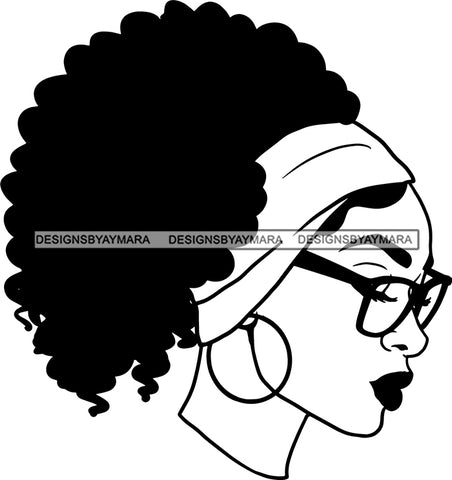 Afro Woman Curly Hairstyle Wearing Glasses Headband Black Girl Magic Melanin Popping Hipster Girls SVG JPG PNG Layered Cutting Files For Silhouette Cricut and More