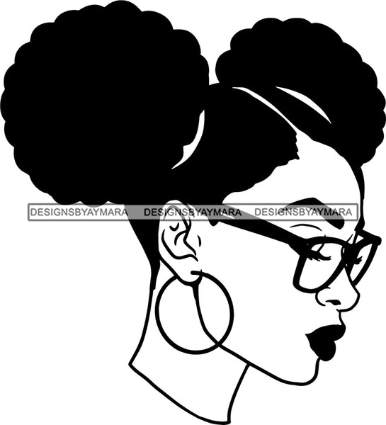 Afro Woman Afro Puff Messy Bun Hairstyle Black Girl Magic Melanin Popping Hipster Girls SVG JPG PNG Layered Cutting Files For Silhouette Cricut and More