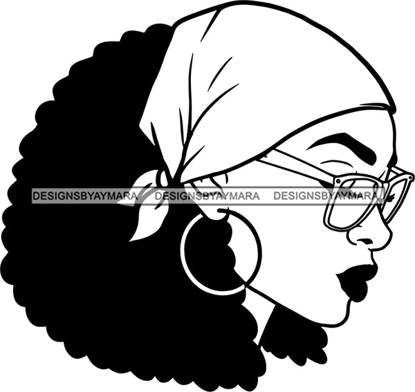 Afro Woman Curly Hairstyle Wearing Glasses Headband Black Girl Magic Melanin Popping Hipster Girls SVG JPG PNG Layered Cutting Files For Silhouette Cricut and More