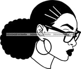 Afro Woman Afro Messy Bun Hairstyle Wearing Glasses Clips Hair Black Girl Magic Melanin Popping Hipster Girls SVG JPG PNG Layered Cutting Files For Silhouette Cricut and More