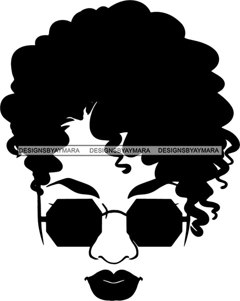 Afro Woman Messy Hair Bun Afro Puff Wearing Glasses Black Girl Magic Melanin Popping Hipster Girls SVG JPG PNG Layered Cutting Files For Silhouette Cricut and More