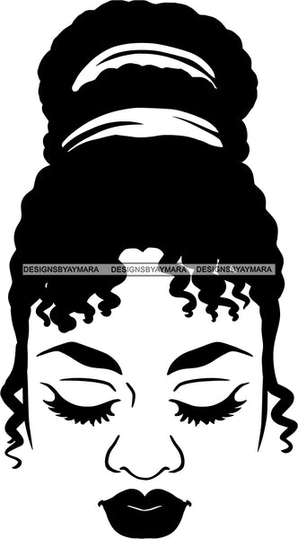 Afro Woman Messy Hair Bun Afro Puff Black Girl Magic Melanin Popping Hipster Girls SVG JPG PNG Layered Cutting Files For Silhouette Cricut and More