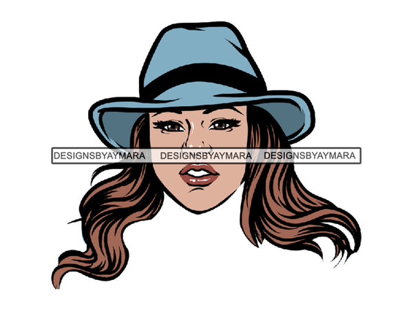 Woman Wearing Blue Hat Long Hair JPG PNG  Clipart Cricut Silhouette Cut Cutting
