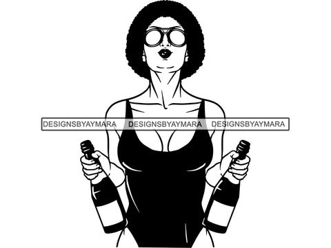 Afro Beautiful Black Woman SVG Drinking Wine African American Ethnicity Afro Puffy Hairstyle Beauty Salon Queen Diva Classy Lady  .SVG .EPS .PNG Vector Clipart Digital Cricut Circuit Cut Cutting