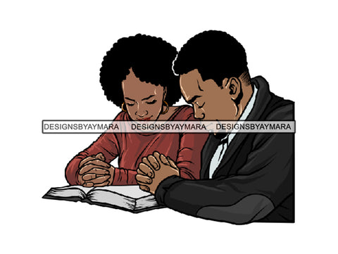 Black Couple Praying God Together PNG File For Print Not For Cutting