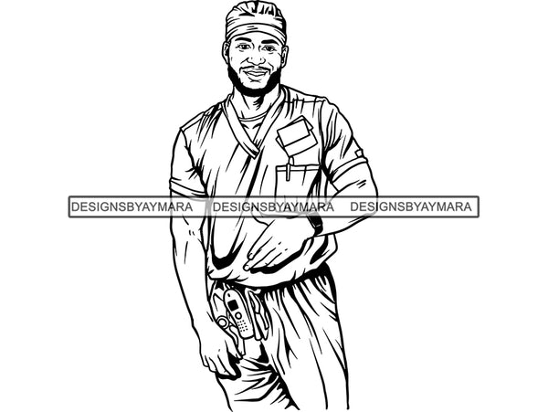 Black Man African Doctor Nurse Model Confidence Power Male Attractive Strength Men Power Fit Build Healthy .SVG .EPS .PNG Vector Clipart Digital Download Circuit Cut Cutting