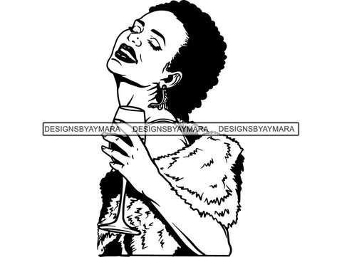 Afro Beautiful Black Woman SVG Drinking Wine African American Ethnicity Queen Diva Classy Lady  .SVG .EPS .PNG Vector Clipart Digital Cricut Circuit Cut Cutting
