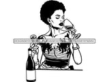 Afro Beautiful Black Woman SVG Drinking Wine African American Ethnicity Queen Diva Classy Lady  .SVG .EPS .PNG Vector Clipart Digital Cricut Circuit Cut Cutting