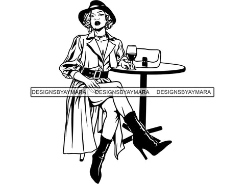 Beautiful Woman SVG Drinking Wine Goddess Queen Diva Classy Lady  .SVG .EPS .PNG Vector Clipart Digital Cricut Circuit Cut Cutting