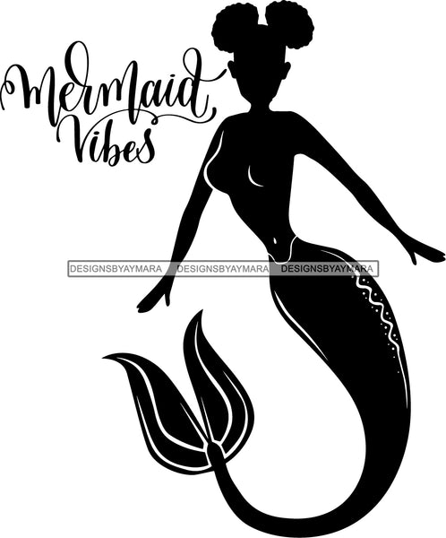 Afro Black Woman Mermaid Aquatic Creature  SVG Cutting File For Silhouette and Cricut