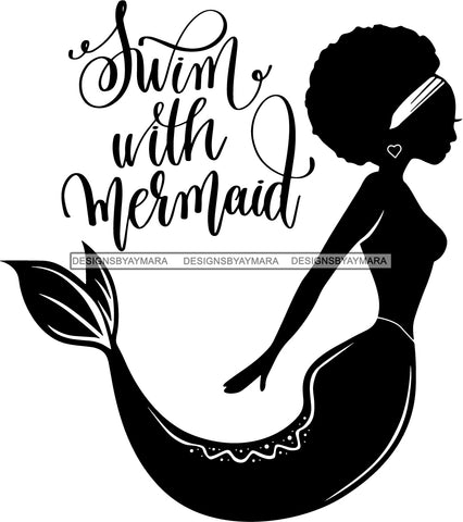 Afro Black Woman Mermaid Aquatic Creature  SVG Cutting File For Silhouette and Cricut