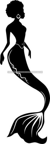 Afro Black Woman Mermaid Aquatic Creature  SVG Cutting File For Silhouette and Cricut