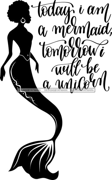 Afro Black Woman Mermaid Aquatic Creature  SVG Cutting File For Silhouette and Cricut