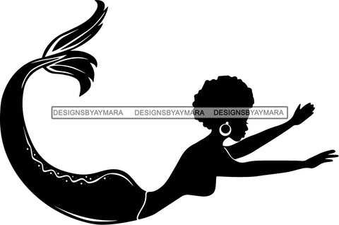 Afro Black Woman Mermaid Aquatic Creature  SVG Cutting File For Silhouette and Cricut