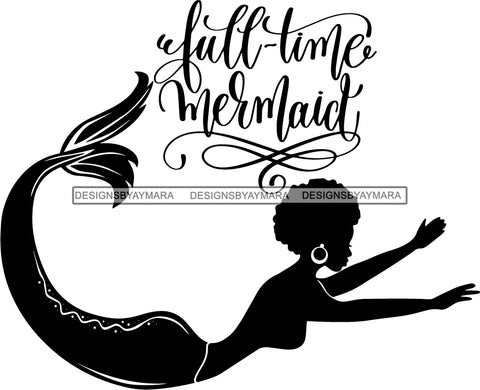 Afro Black Woman Mermaid Aquatic Creature  SVG Cutting File For Silhouette and Cricut