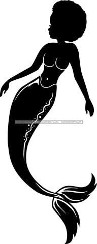 Afro Black Woman Mermaid Aquatic Creature  SVG Cutting File For Silhouette and Cricut