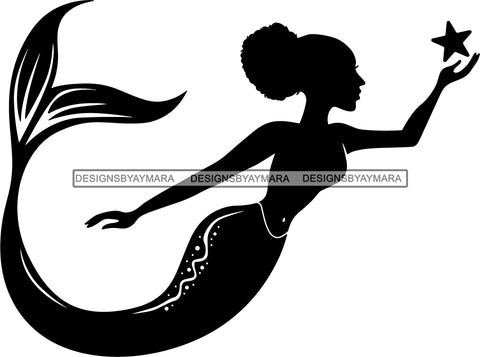Afro Black Woman Mermaid Aquatic Creature  SVG Cutting File For Silhouette and Cricut