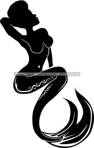 Afro Black Woman Mermaid Aquatic Creature  SVG Cutting File For Silhouette and Cricut