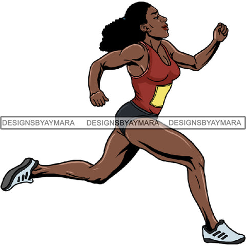 Afro Black Woman Runner Sprinting Athletic Sport .PNG Print File Not For Cutting