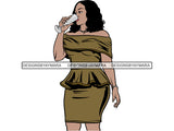 Pretty Woman Drinking Wine Alcohol Cocktail Goddess Sexy Queen Diva Classy Lady .JPG .EPS .PNG Vector Clipart Not For Cutting