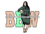 Plus Size Curvy Woman Thick Goddess BBW African American Ethnicity Queen Diva Classy Lady .SVG .PNG .JPG Vector Clipart Not For Cutting