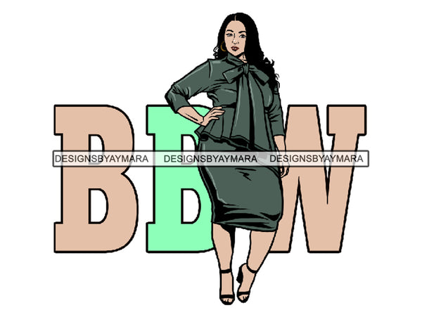 Plus Size Curvy Woman Thick Goddess BBW African American Ethnicity Queen Diva Classy Lady .SVG .PNG .JPG Vector Clipart Not For Cutting