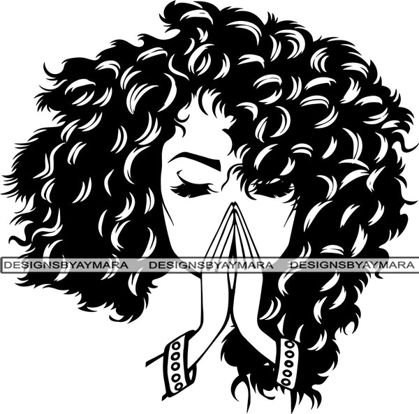 Afro Woman Praying SVG Cut File for Silhouette and Cricut