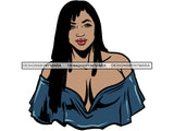 Black Woman Long Hair In Blue Drape JPG PNG Clipart Cricut Silhouette Cut Cutting