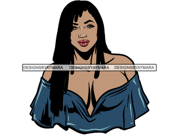 Black Woman Long Hair In Blue Drape JPG PNG Clipart Cricut Silhouette Cut Cutting