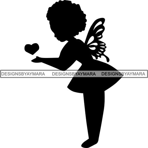 Afro Cute Baby Girl Fairy Wings Fantasy .SVG Cut Files For Silhouette Cricut and More