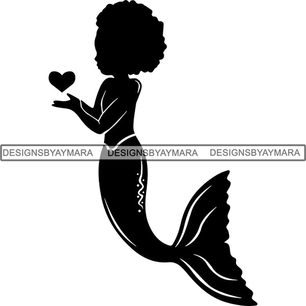 Afro Cute Baby Girl Mermaid Fantasy .SVG Cut Files For Silhouette Cricut and More