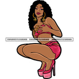 Melanin Curly Hair Woman Sitting Sexy  Pose Design Element Afro Woman Smile Face White Background Vector SVG JPG PNG Vector Clipart Cricut Cutting Files