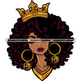 Afro Hair Woman Head Design Element Crown On Head Sexy Woman Close Eye Vector Color White Background SVG JPG PNG Vector Clipart Cricut Cutting Files