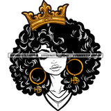 Afro Hair Woman Head Design Element Crown On Head Sexy Woman Close Eye Vector Color Black And White BW SVG JPG PNG Vector Clipart Cricut Cutting Files
