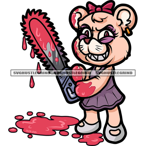 Devil Gangster Cat Holding Chainsaw Design Element Blood Dripping On Floor Vector White Background Color Body SVG JPG PNG Vector Clipart Cricut Cutting Files