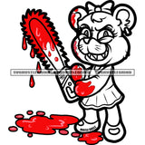 Gangster Cat Holding Chainsaw Blood Dripping On Floor Vector Black White Color BW Devil Evil Cat Smile Face SVG JPG PNG Vector Clipart Cricut Cutting Files