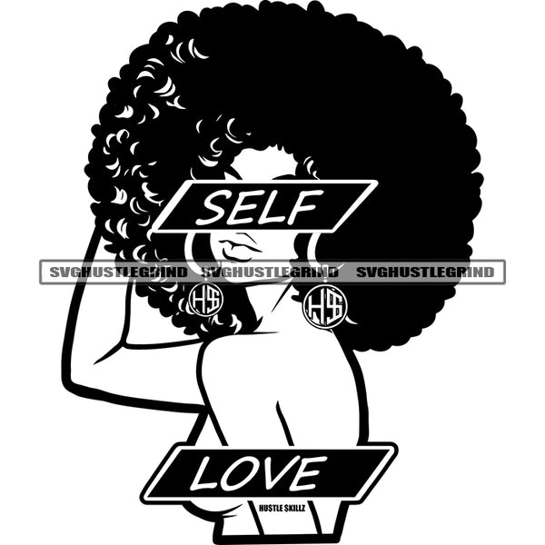 Afro Sexy Woman Head Design Element Afro Girl Undress Vector Black White Color BW Afro Hair Sexy Pose SVG JPG PNG Vector Clipart Cricut Cutting Files