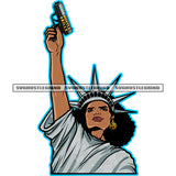 Black Woman Statue Liberty Design Element Crown On Head Vector Afro Woman Holding Gun White Background Afro Hair SVG JPG PNG Vector Clipart Cricut Cutting Files