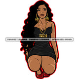 African Woman Sitting On Floor Afro Woman Long Hair Wearing Party Dress Melanin Woman Sexy Pose White Background SVG JPG PNG Vector Clipart Cricut Cutting Files