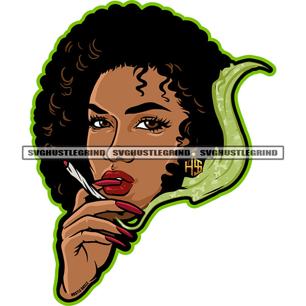 African Woman Smoking Vector Afro Hair Style Woman Long Nail Design Element White Background Curly Hair SVG JPG PNG Vector Clipart Cricut Cutting Files