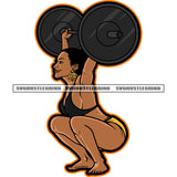 Afro Women's Weight Lifting Barbell Design Element Afro Women Sitting Wearing Bikini Vector Sexy Pose White Background SVG JPG PNG Vector Clipart Cricut Cutting Files