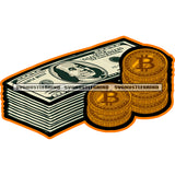 Bundle Cash Money And Bitcoin On Floor Design Element Cash Money Dollars Payment Vector Bills Ans Coins SVG JPG PNG Vector Clipart Cricut Cutting Files