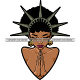 Statue Crown Melanin Woman Design Element Crown On Head Hard Praying Hand Afro Hair Close Eye White Background SVG JPG PNG Vector Clipart Cricut Cutting Files