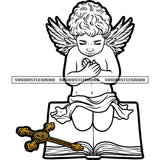 Afro Angle Praying On Book And Cross Drop Floor Vector Praying Hand Design Element Angle Wings SVG JPG PNG Vector Clipart Cricut Cutting Files