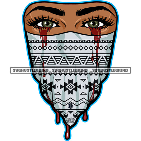 Vintage Gangster Girl Wearing Musk Half Face Design Element Blood Dripping On Eyes White Background SVG JPG PNG Vector Clipart Cricut Cutting Files