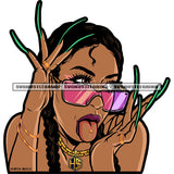 Melanin Woman Ghetto Street Girl Long Nails Tongue Out Mouth Wearing Sunglass Design Element White Background Vector SVG PNG JPG Vector Cutting Cricut Files