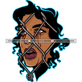 Black African American Man Crying Under Net Blood Dripping On Eye Design Element White Background Vector SVG PNG JPG Vector Cutting Cricut Files