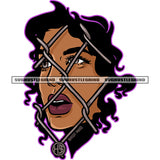 Black African American Man Long Hair Color Head Under Net Dripping Design Element White Background Vector SVG PNG JPG Vector Cutting Cricut Files