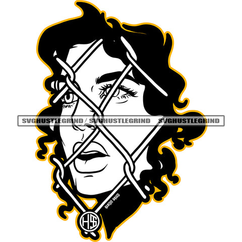 Black African American Man Long Hair Head Under Net Dripping Design Element White And White Color BW Vector SVG PNG JPG Vector Cutting Cricut Files